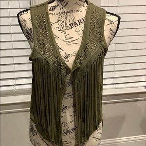 Green fringe vest